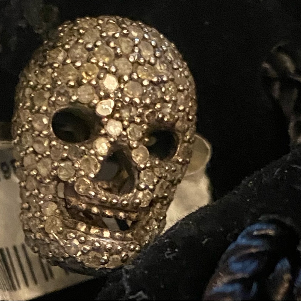 AUTHENTIC BAVNA Skull Ring 1.23 tcw Pavé Set Champagne Diamonds Sterling Silver